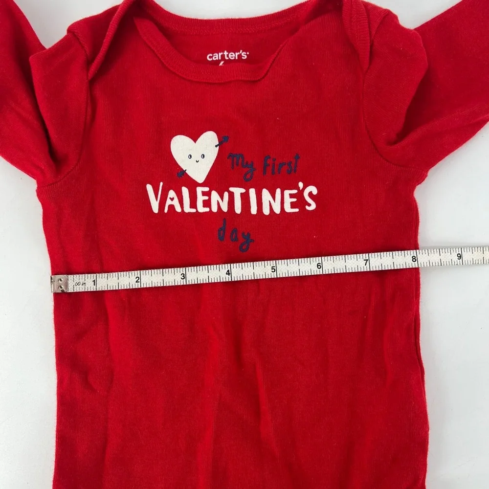 Carters Red Valentines Day Baby Bodysuit 6 Months Long‎ Sleeve Heart Graphic